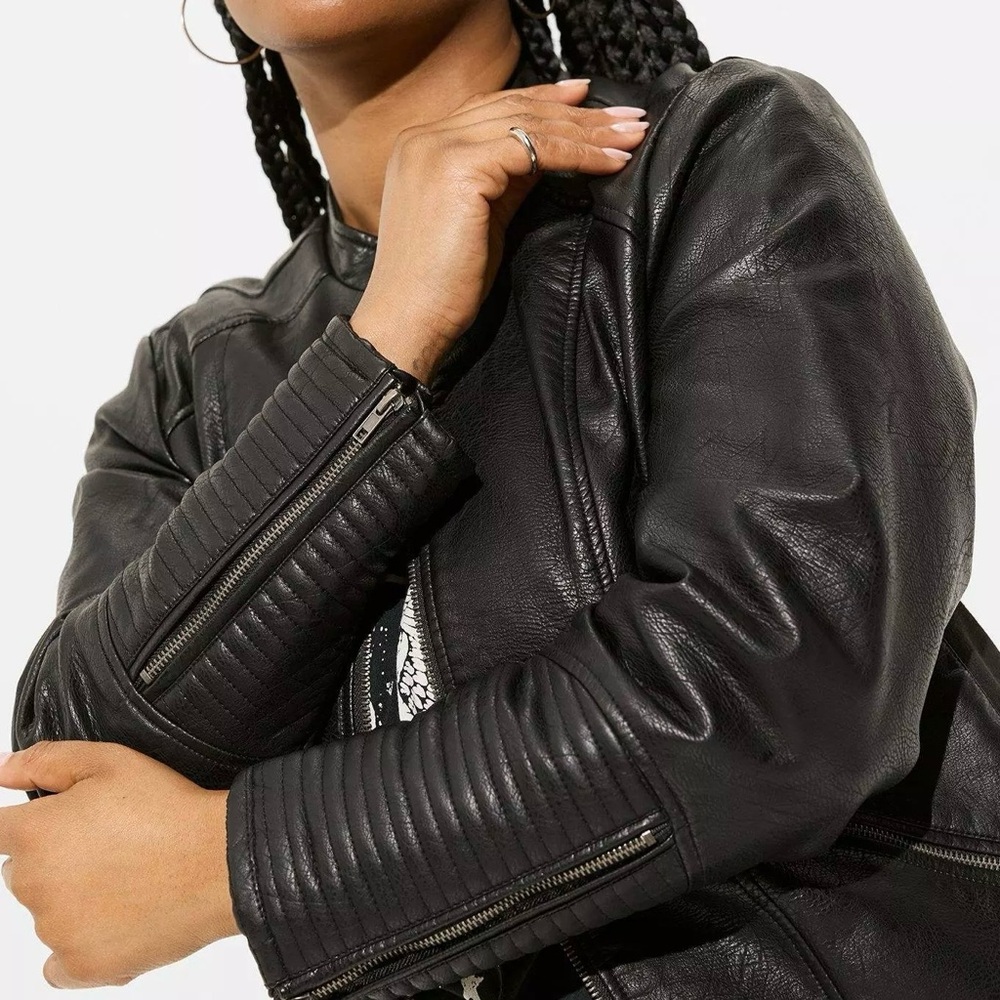 Torrid Faux Leather collarless Moto Jacket - Picture 5 of 12